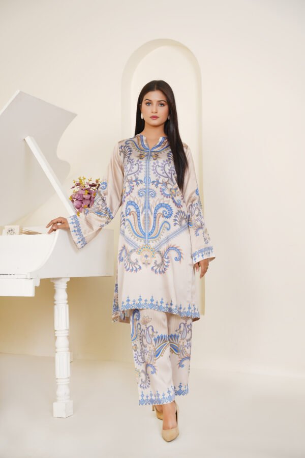 Bon Soir by Florent Pret Printed Crepe Silk 2 Piece Suit White Lune