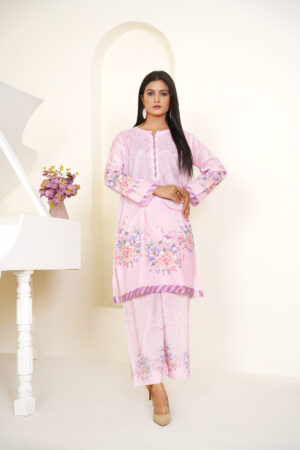 Luxury Pastel Pink Floral Printed Silk 2-Piece Suit